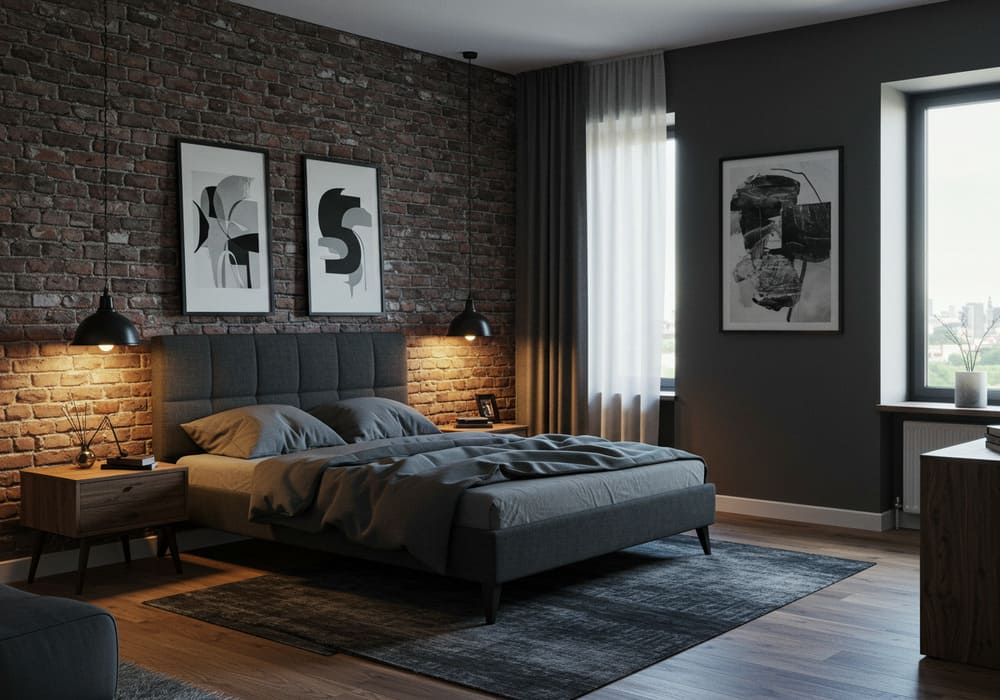 quarto industrial com madeira
