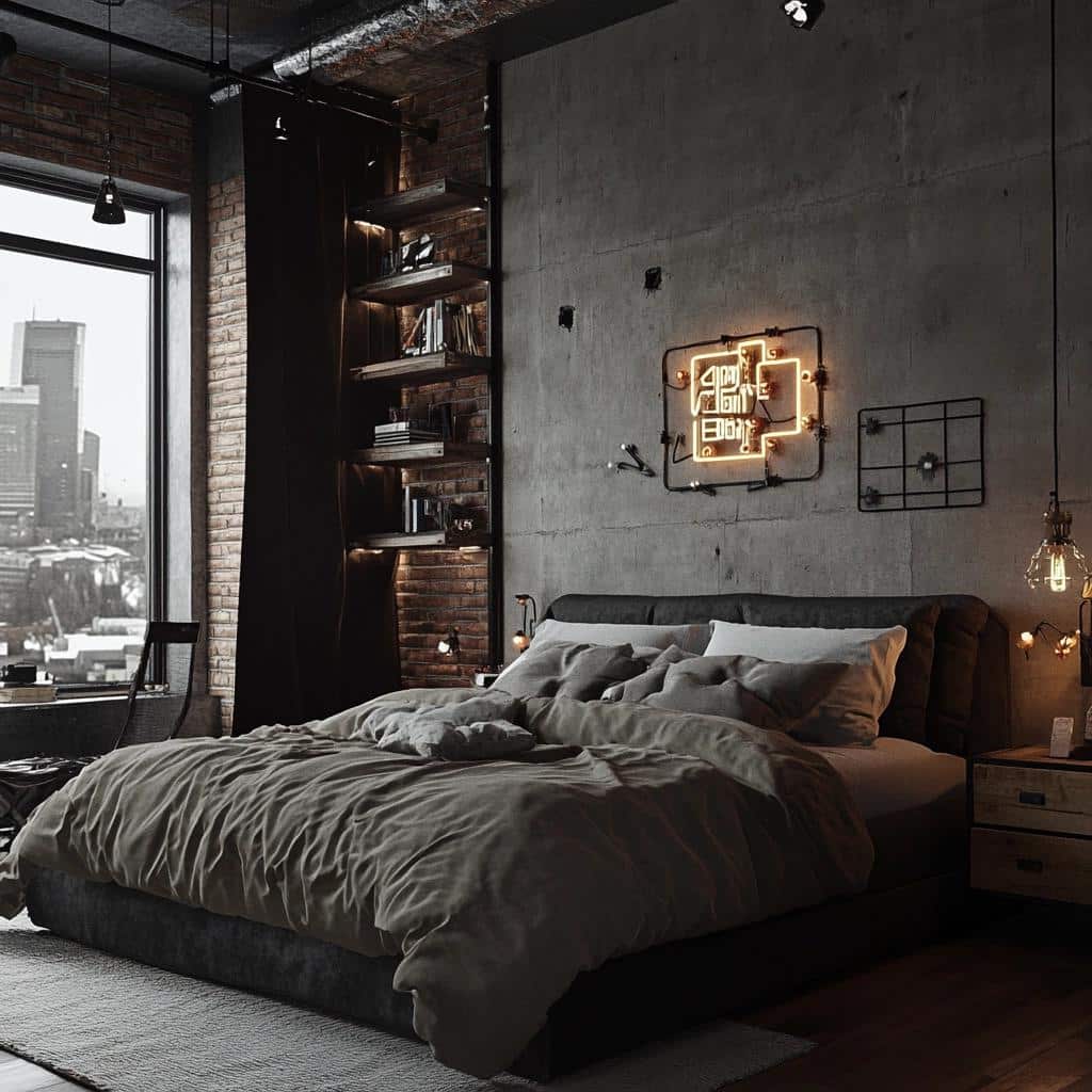 quarto industrial com tijolo