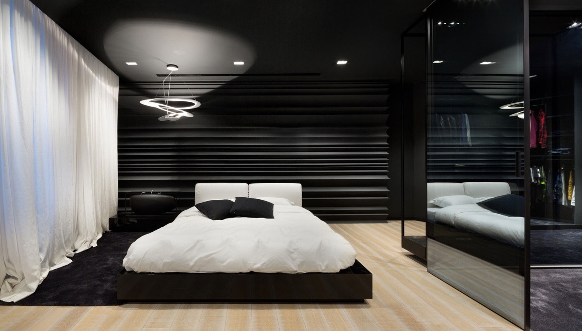 quarto preto minimalista moderno com led