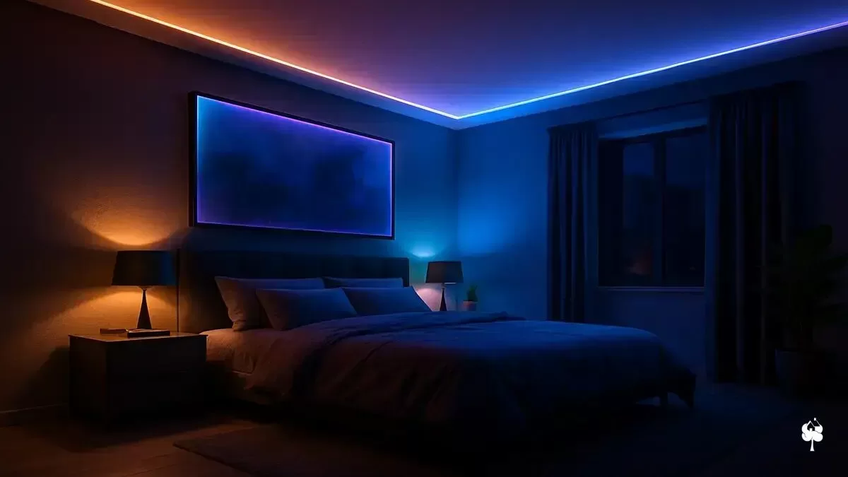 quarto preto com led branco quente