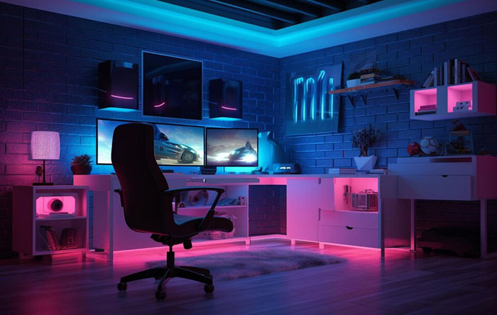 quarto gamer preto e branco