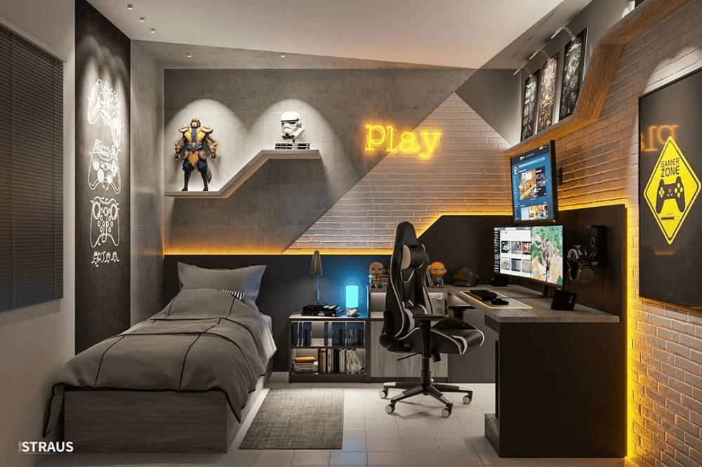quarto gamer preto e branco