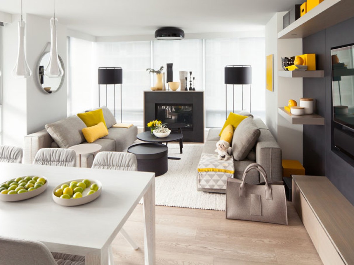 sala amarela e cinza decoração