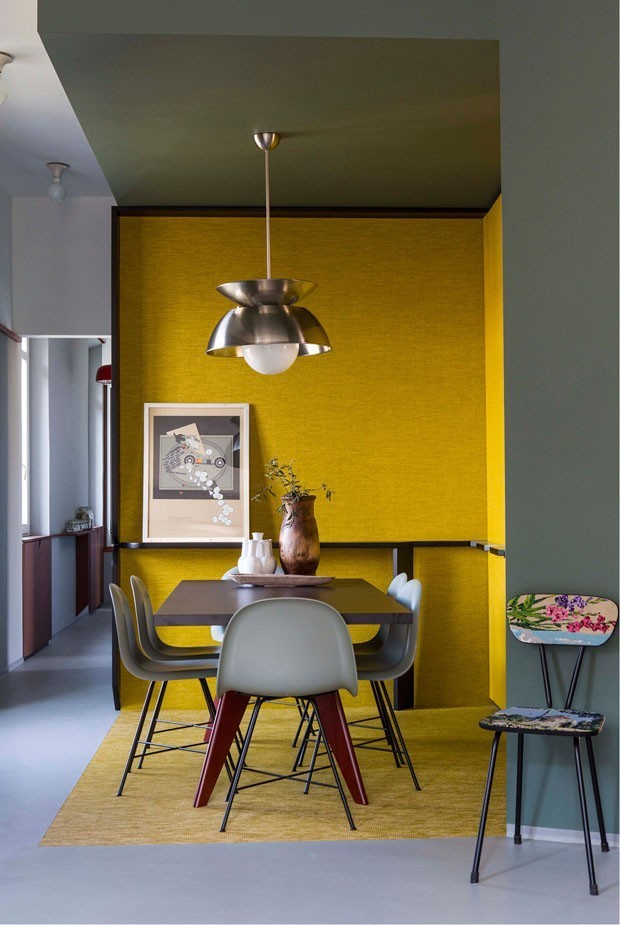 estilo escandinavo sala amarelo cinza