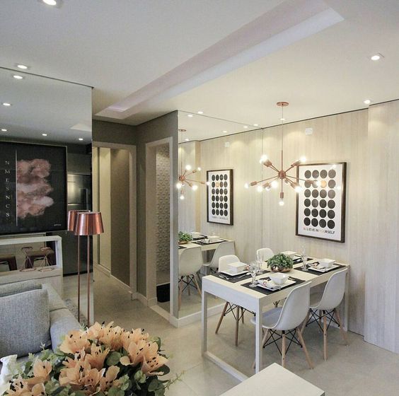 sala de apartamento pequeno com mesa de jantar