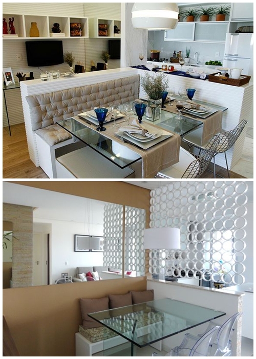 sala de apartamento pequeno com mesa de jantar