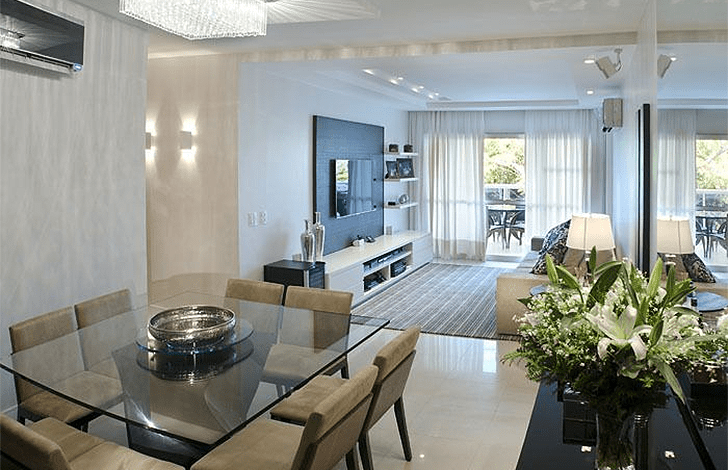 sala de estar e jantar integradas retangular