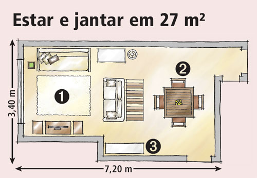 sala de estar e jantar pequenas integradas