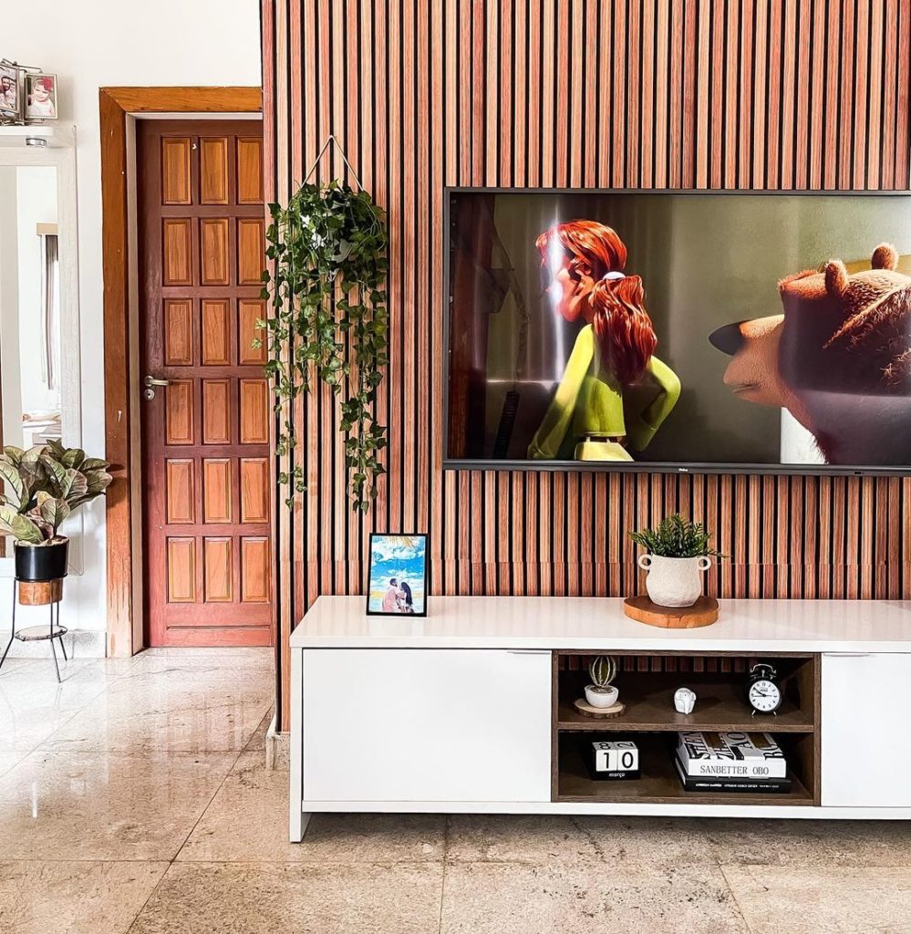 sala decoração simples e moderna com rack