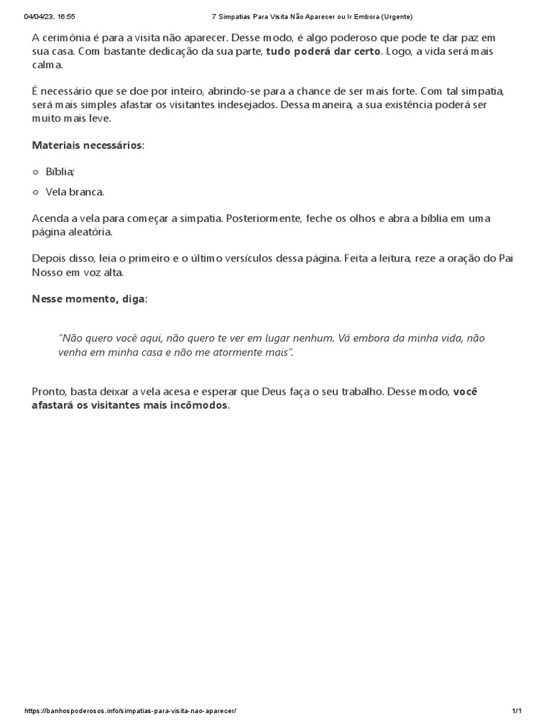 simpatia para visita chata ir embora