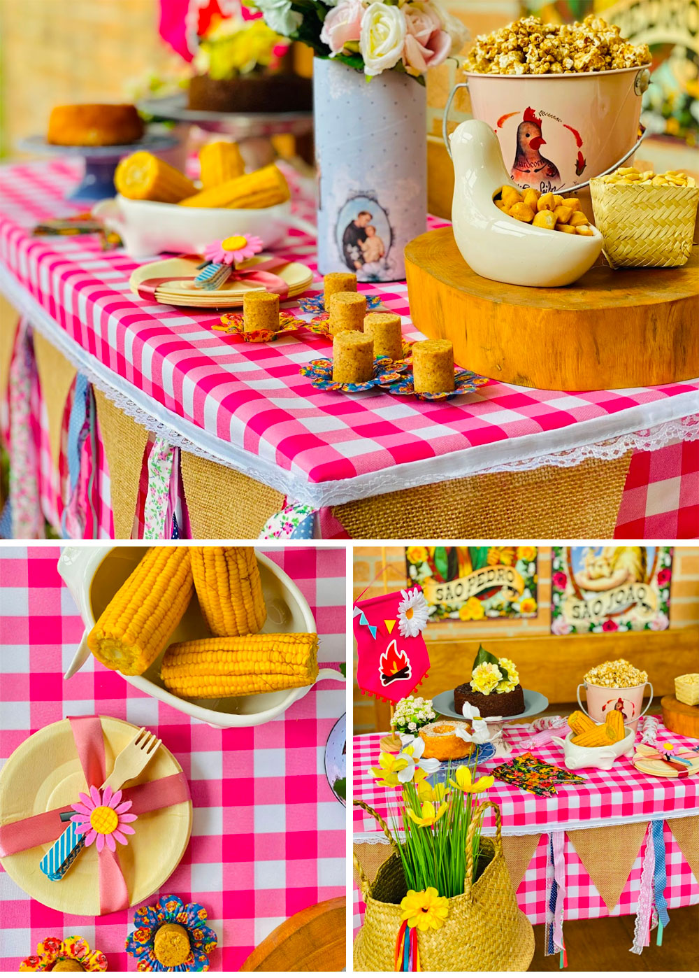 simples decoração festa junina rosa