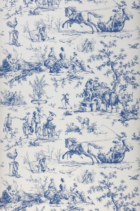 papel de parede toile de jouy azul