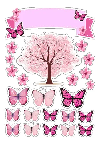 topo de bolo borboleta rosa 3d