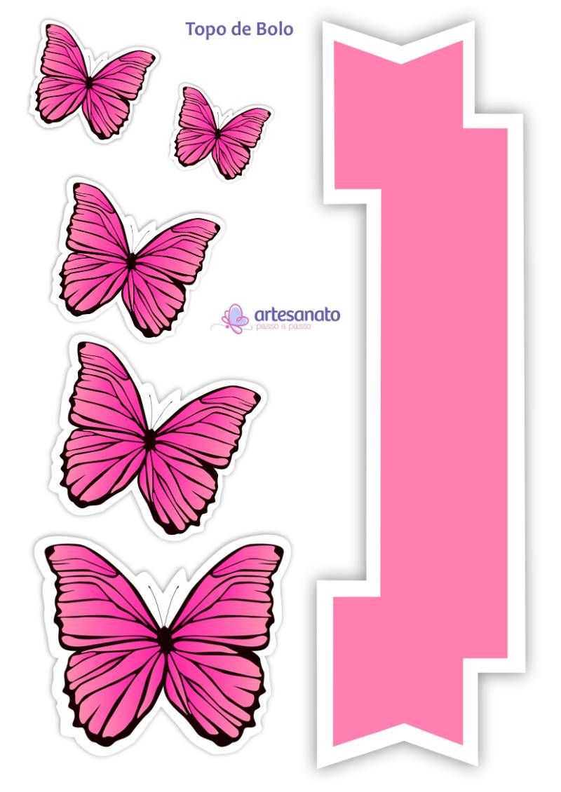 topo de bolo borboleta rosa com dourado