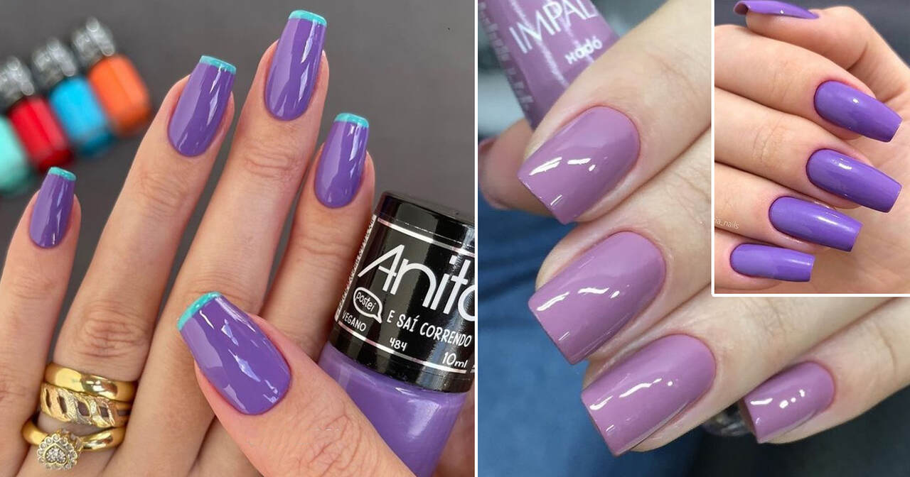 ideias de unhas decoradas roxas para festas