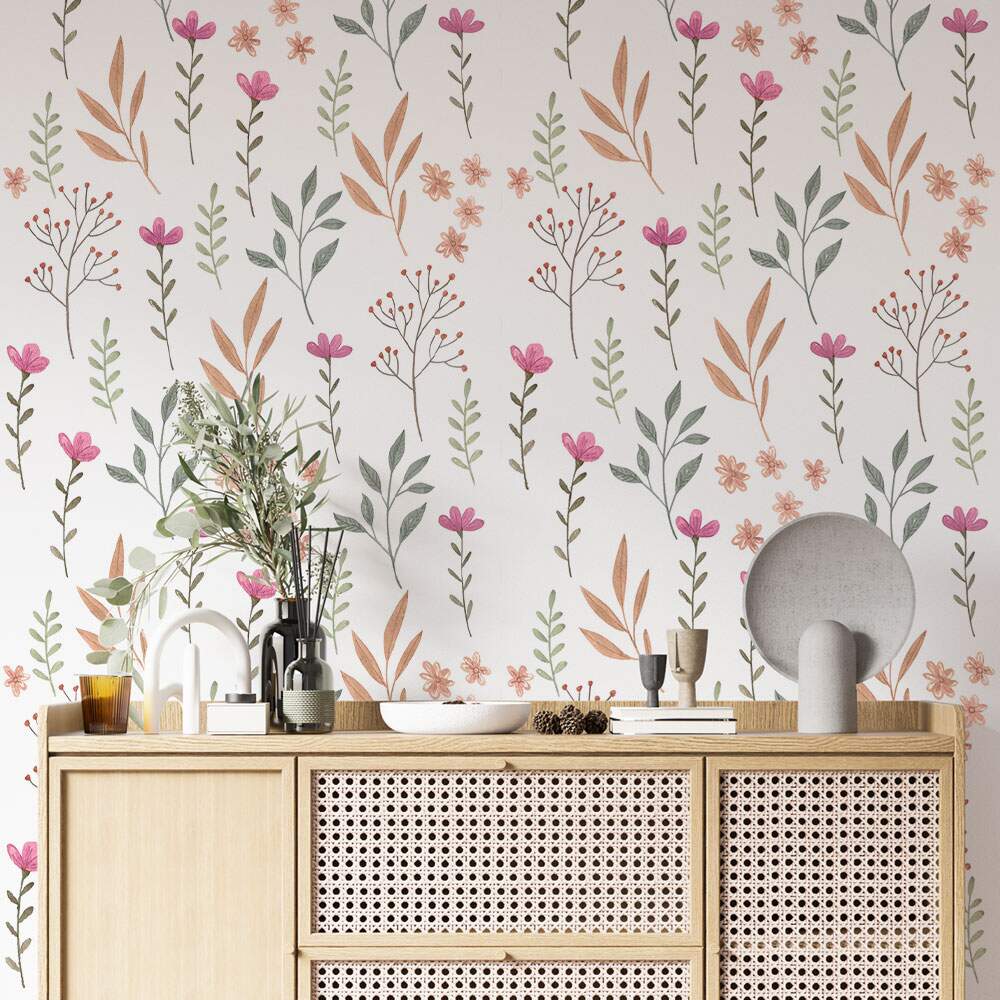 papel de parede flor desenho vs pintura floral