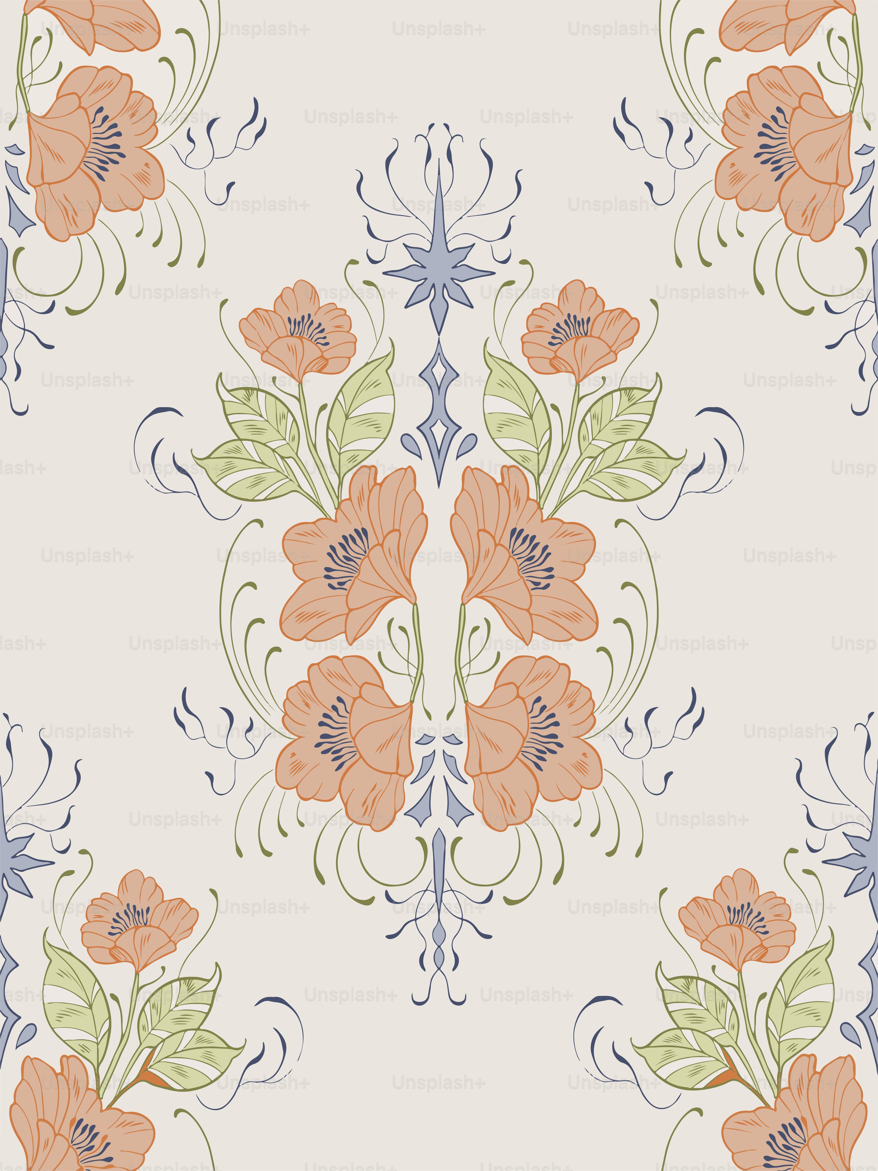 ideias de papel de parede flor desenho para quarto