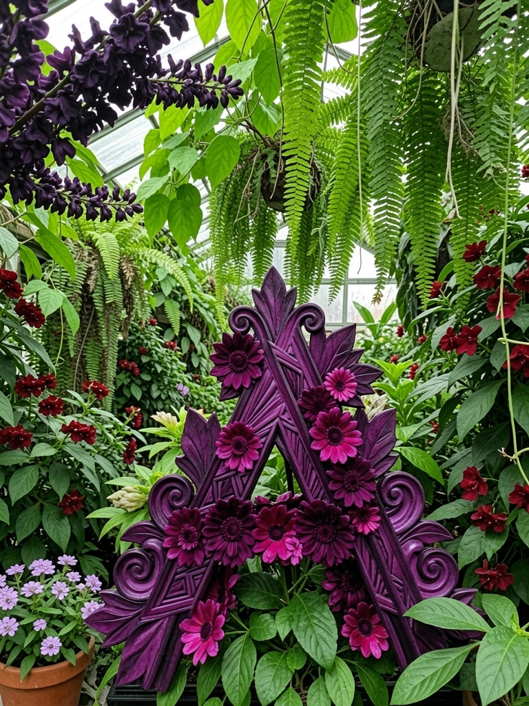 Estufa colorida com flores e folhagens diversificadas