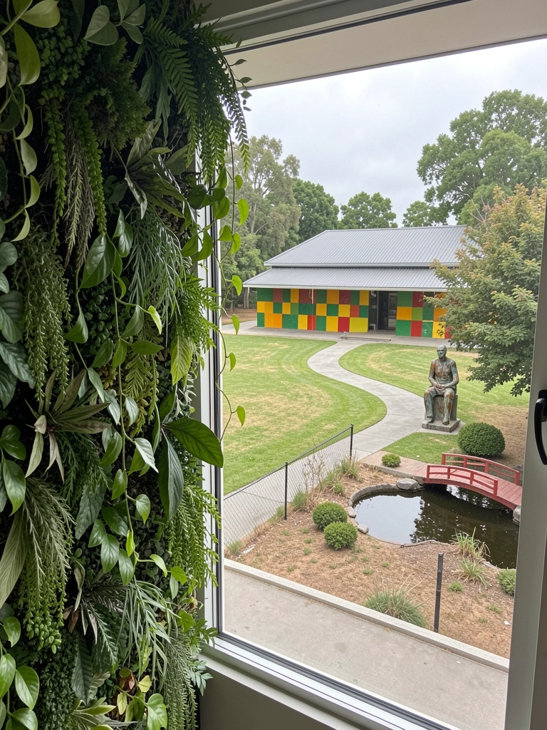 Parede interna revestida por plantas verdes em um apartamento