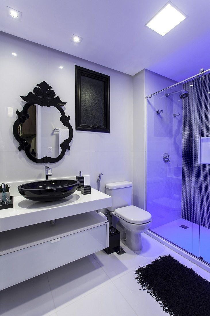 ideias de decoração banheiro porcelanato preto e branco