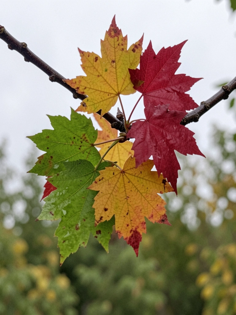 Folhas de bordo em transição do verde para o vermelho