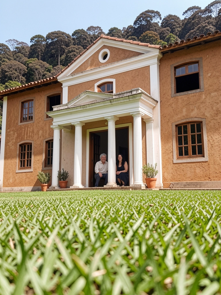 Fachada de casarão colonial com telhado de barro, janelas de madeira e parede de taipa