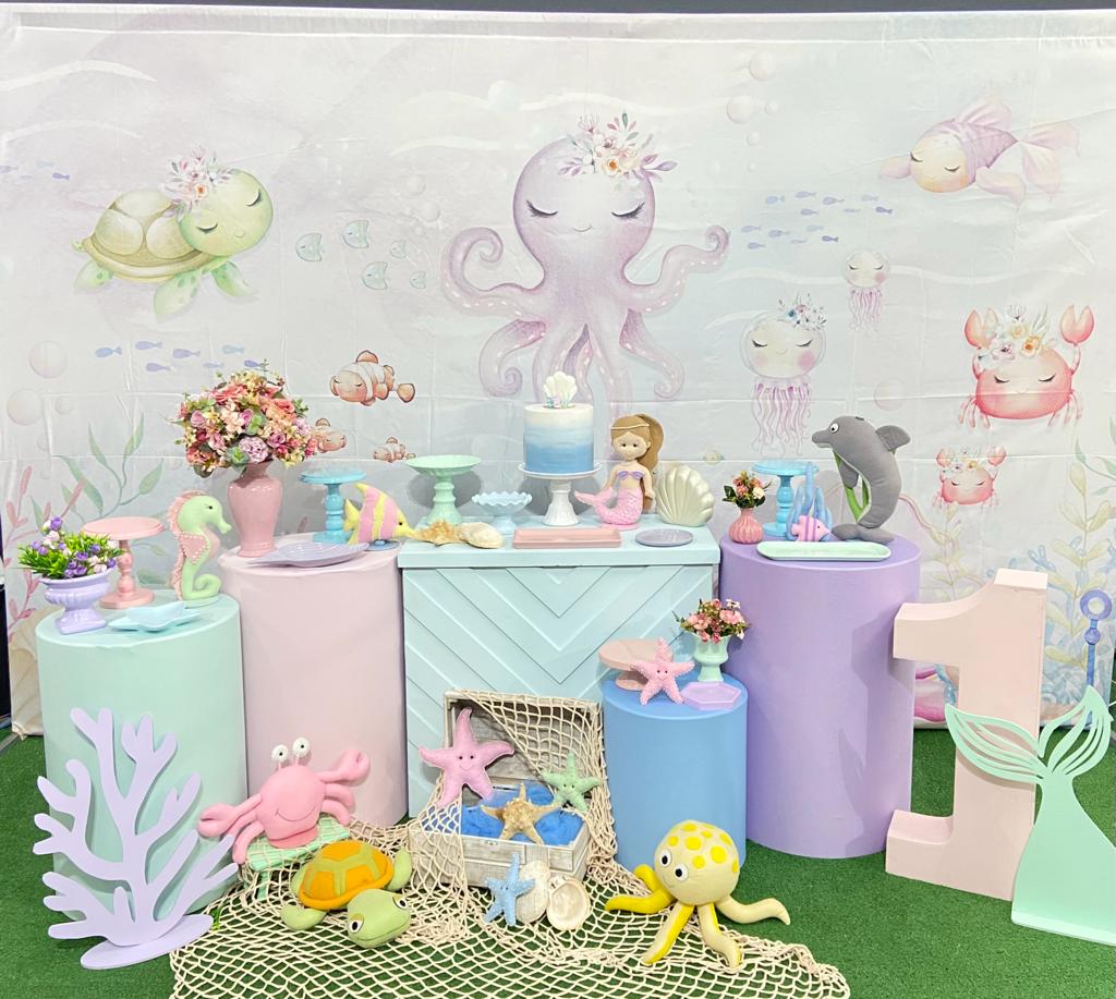 festa fundo do mar cores pastel
