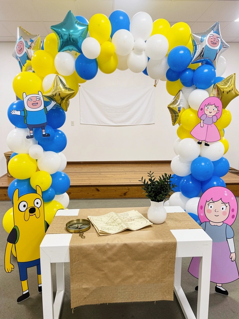 Mesa decorada com papel kraft, juta, bússola e mapa, em estilo DIY