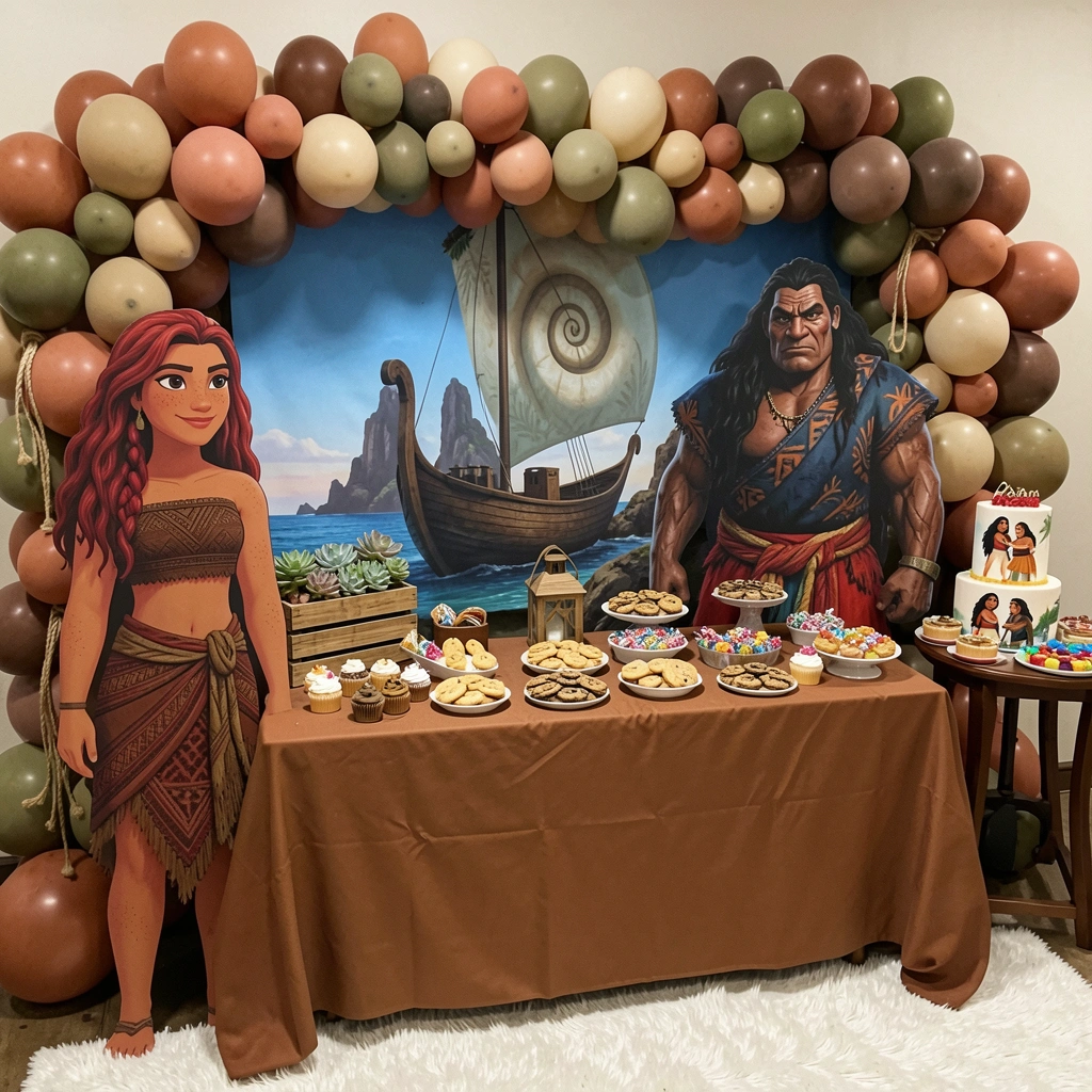 Balões orgânicos em tons terrosos decorados com juta em um ambiente festivo