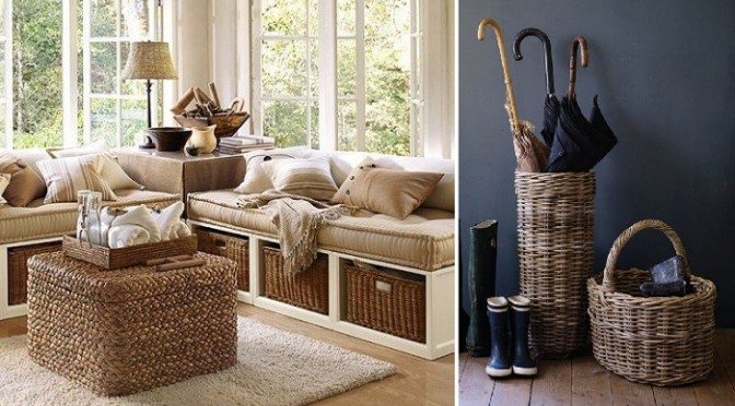 decoração boho com cestos