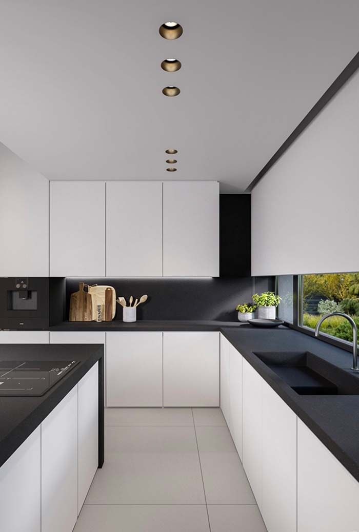 cozinha preta e branca minimalista