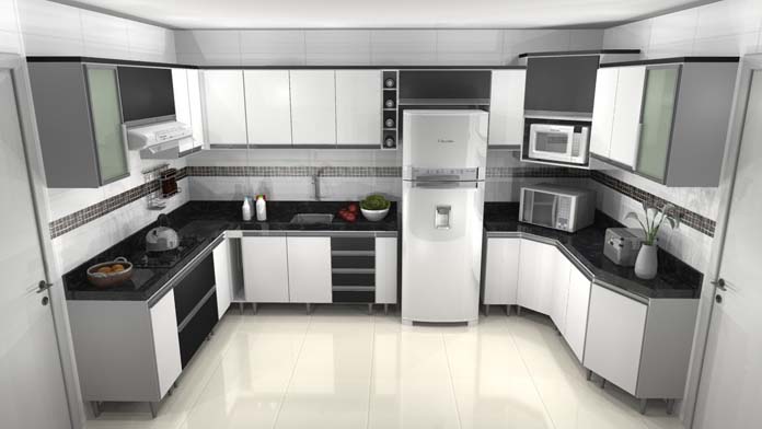 cozinha preta e branca minimalista