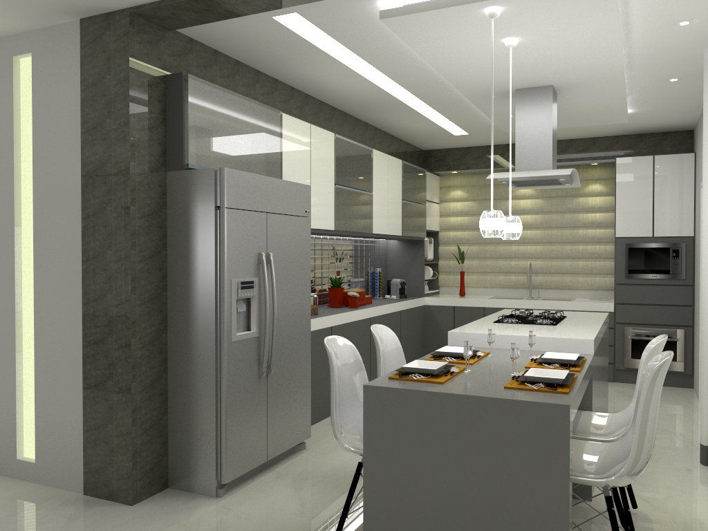 cozinha planejada preta e madeira