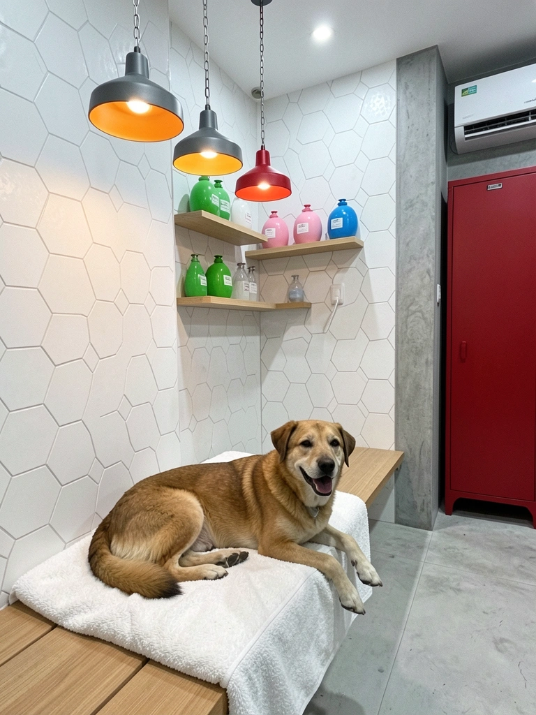 Cachorro deitado em toalha felpuda dentro de banheira branca
