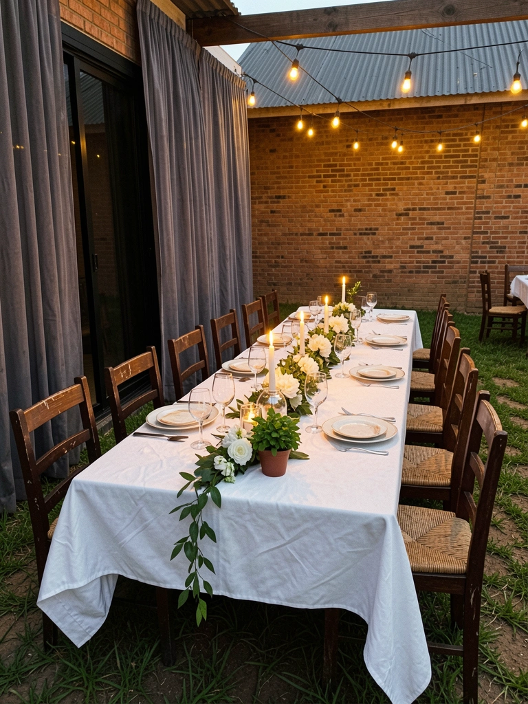 Balcão de restaurante com arranjo de flores e velas acesas