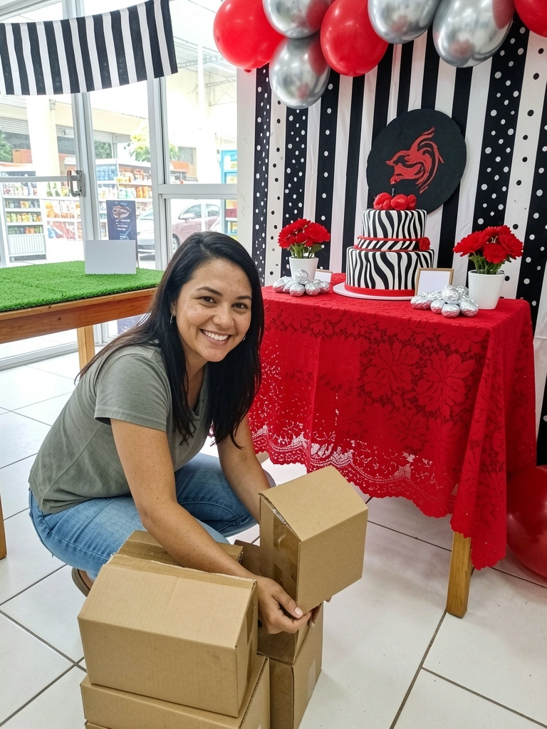 Pessoa recolhendo caixas de papelão em um supermercado para usar em artesanato