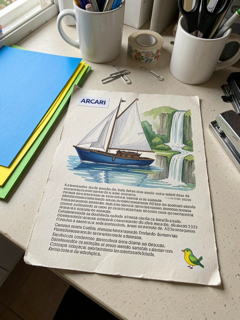 Bancada com cartolina colorida e materiais de papelaria organizados