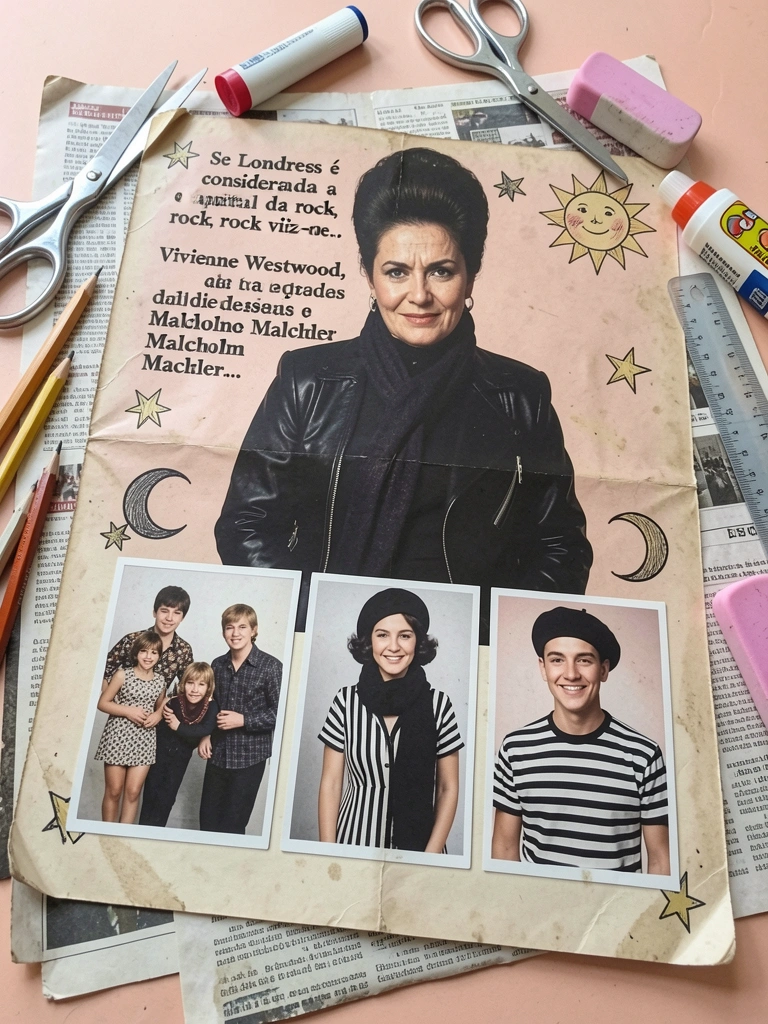 Mesa coberta com jornal, lápis de cor, tesoura e cartolinas coloridas para trabalho escolar