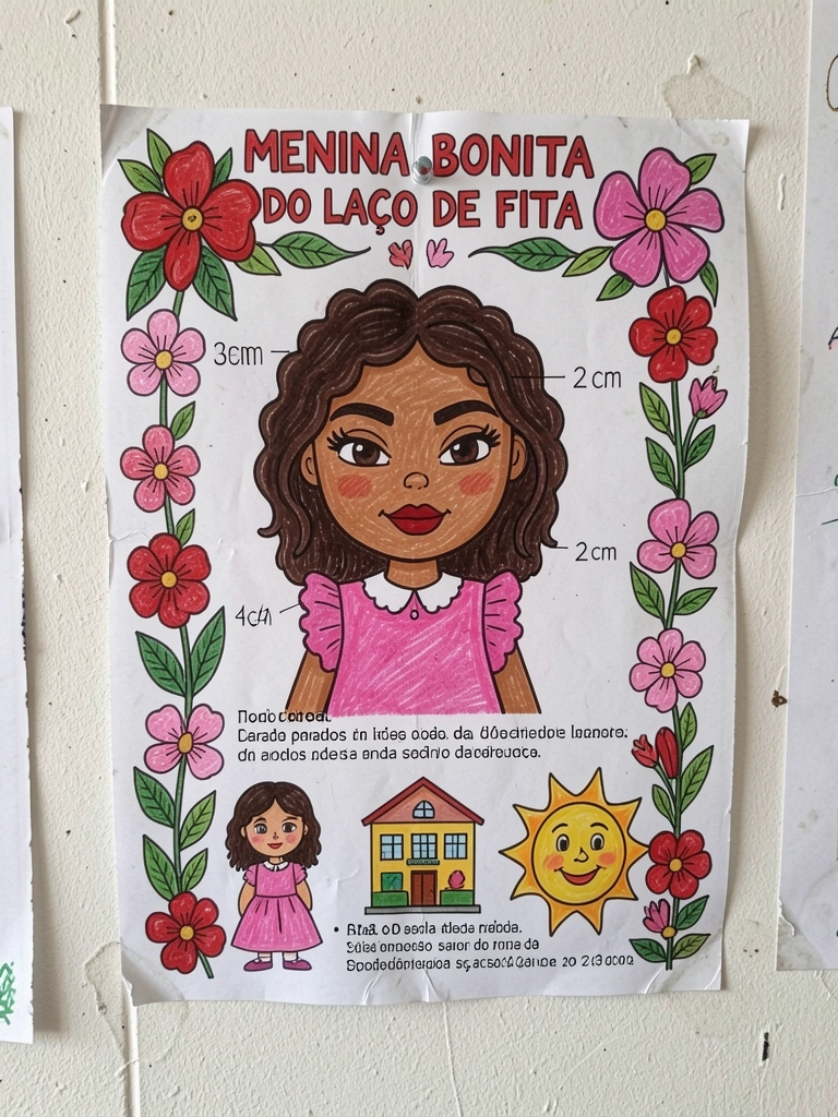 Folha de cartolina com blocos de texto e espaçamento de 2 cm marcado a lápis