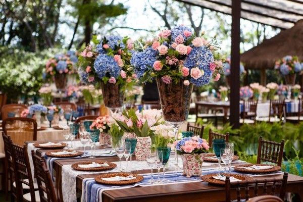 decoração casamento azul hortênsia