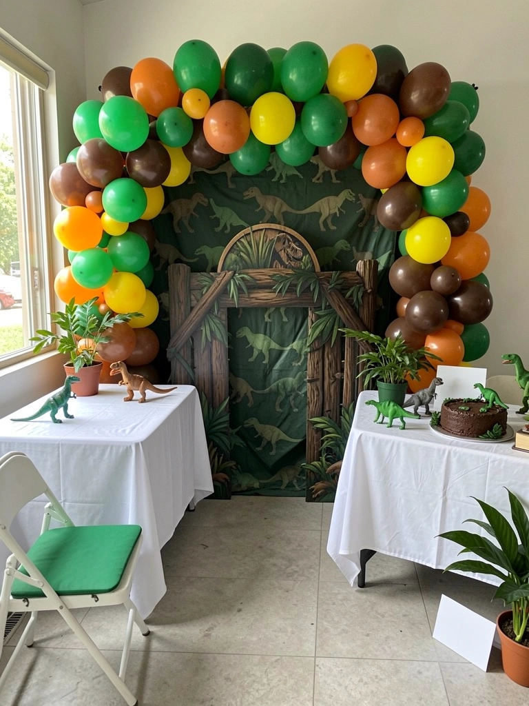 Portão de papelão com impressão do portão original, montado em um ambiente interno