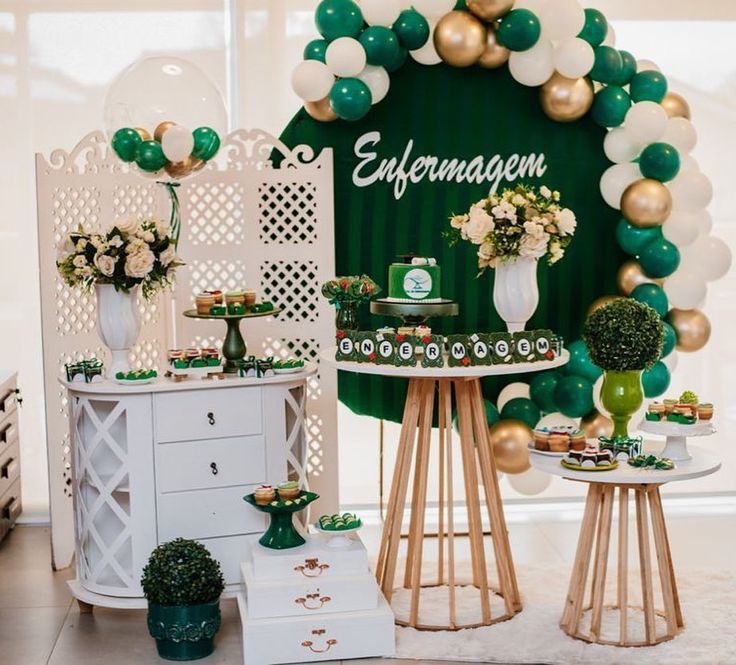 decoração formatura enfermagem verde branco