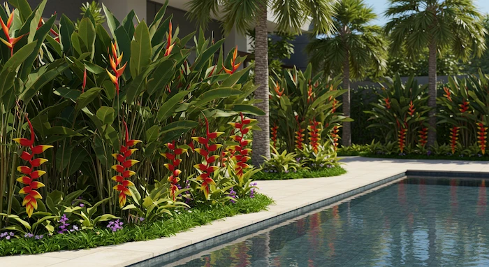como decorar piscina com plantas