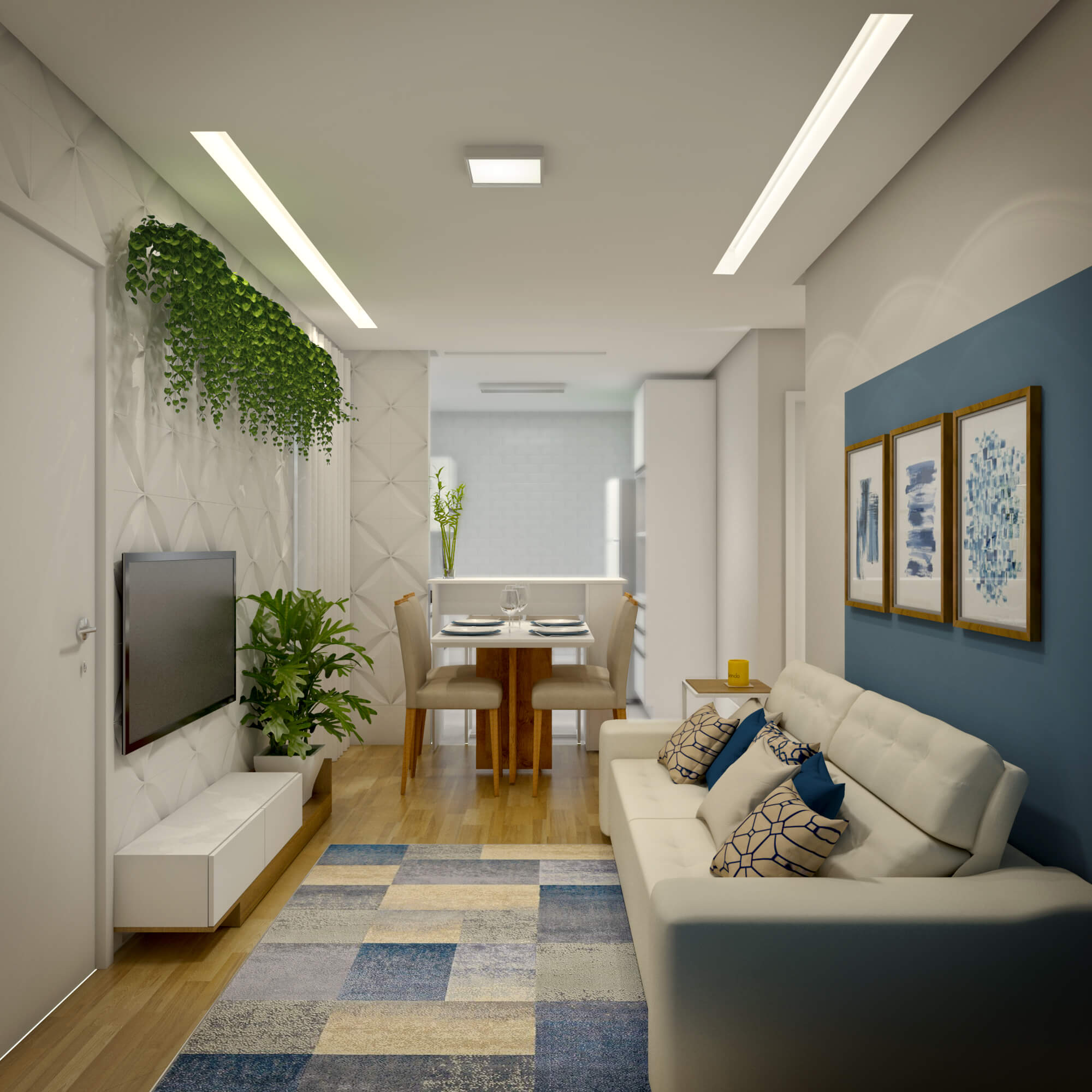 sala dois ambientes com home office