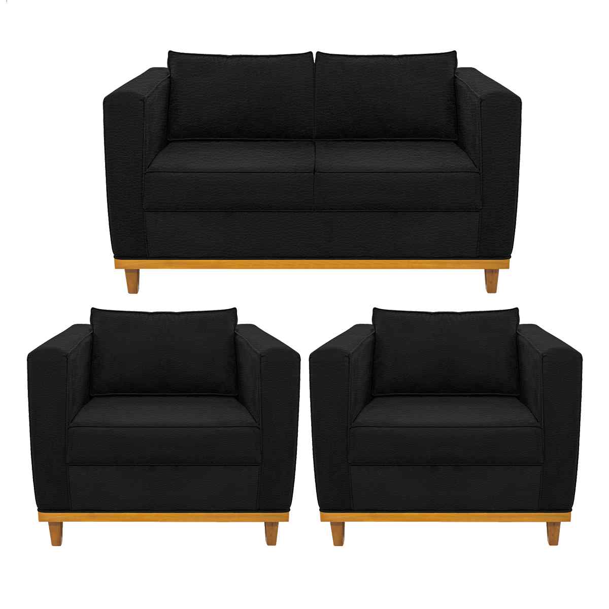 decoração sala sofá preto poltronas coloridas