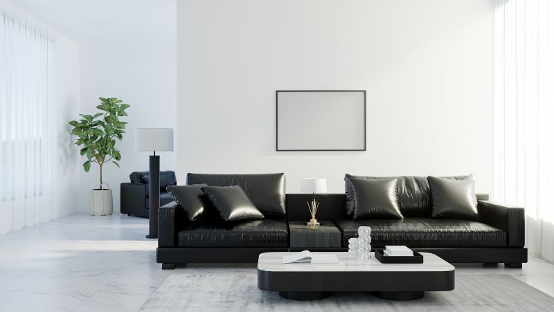 iluminação sala sofá preto