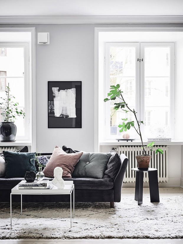 cores de parede para sala com sofá preto
