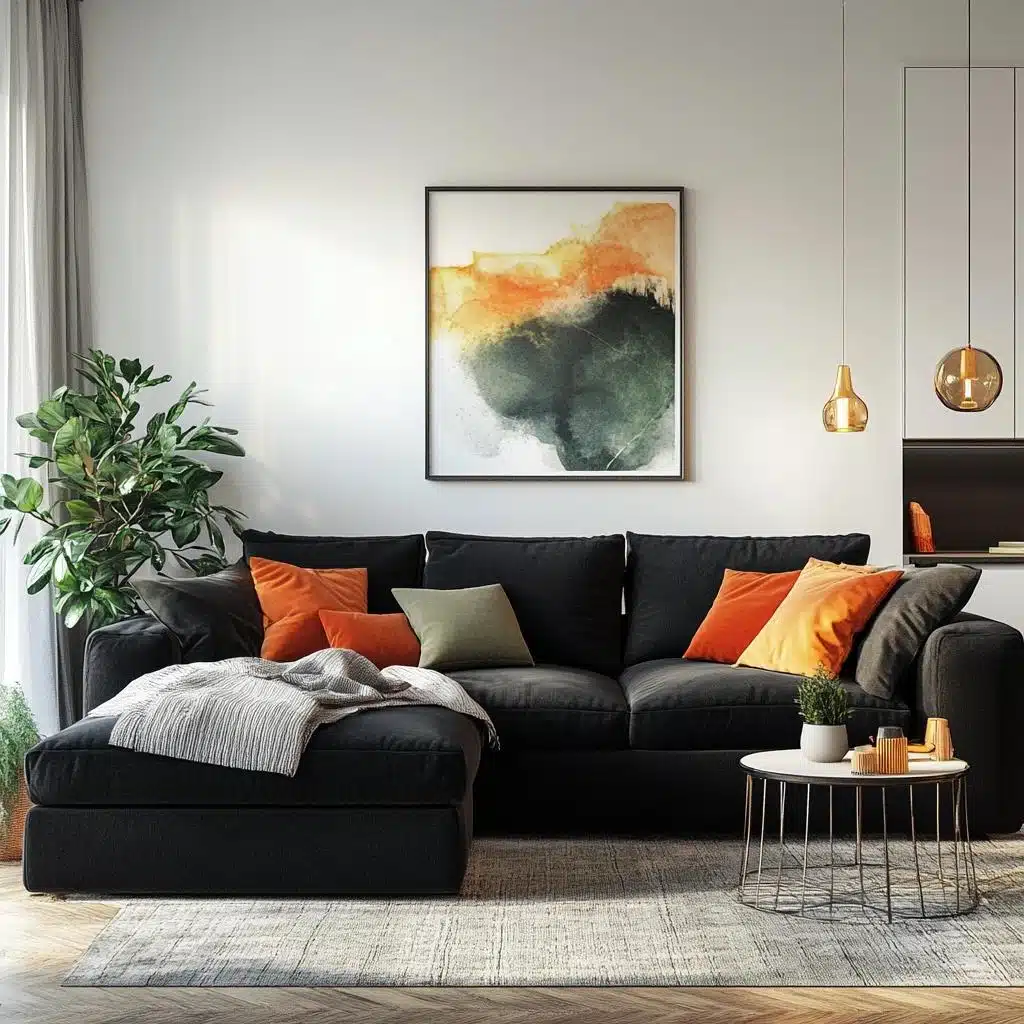 estilo industrial sala sofá preto poltronas