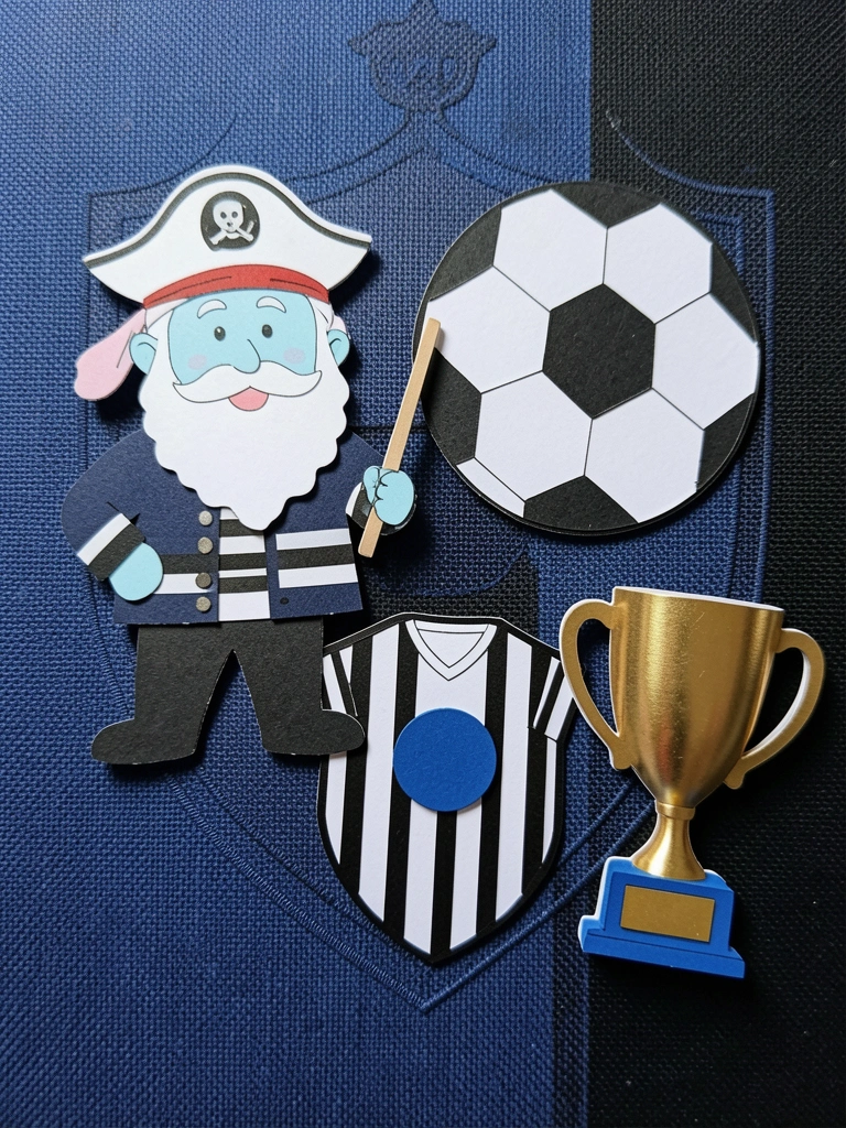 Painel de tecido azul e preto com escudo do Grêmio decorando uma parede