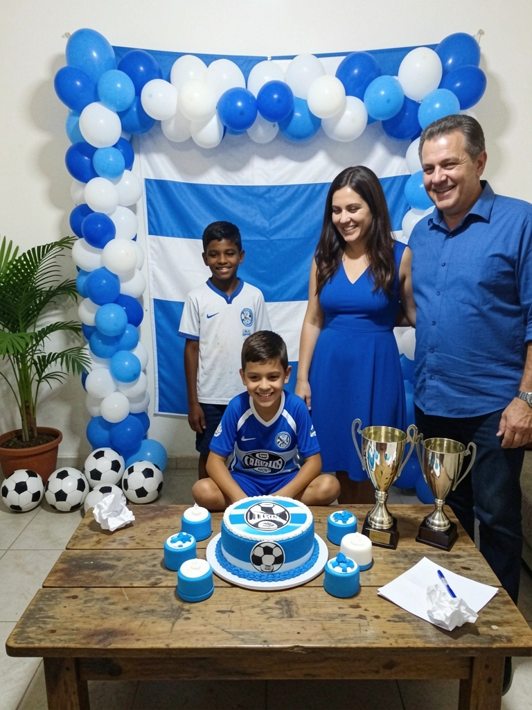 Lista de compras manuscrita em papel pautado, com itens de festa e caneta ao lado
